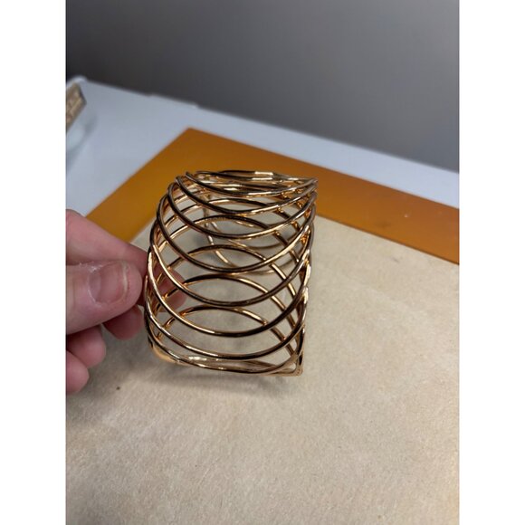 Vintage Gold-Toned Openwork Cuff Bracelet With Twisted Wire Design - Picture 10 of 12
